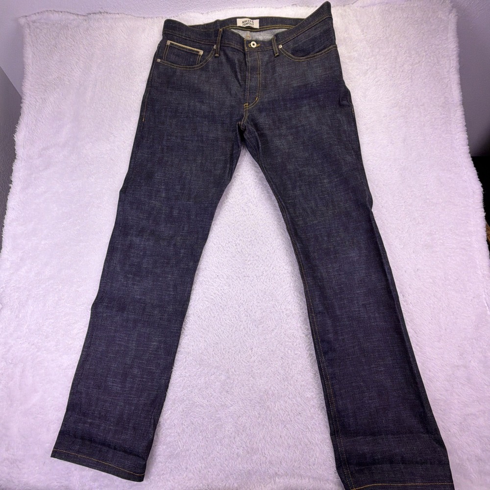 Naked & Famous Weird Guy Raw Selvedge Jeans Wood Rabbit Indigo 38x33